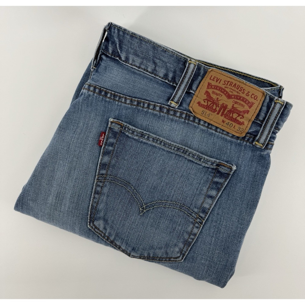 Levi's 514 Size 40x32 Blue Denim Jeans Regular Straight Leg Distressed Red Tab